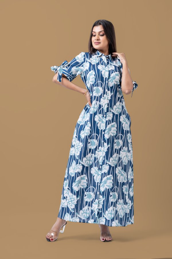 Sleeve Tie-Up Detail Button Down Maxi Dress - Image 4