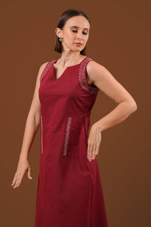 Cutaway Armhole Detail Notch Neck Embroidered Maxi Dress - Image 2