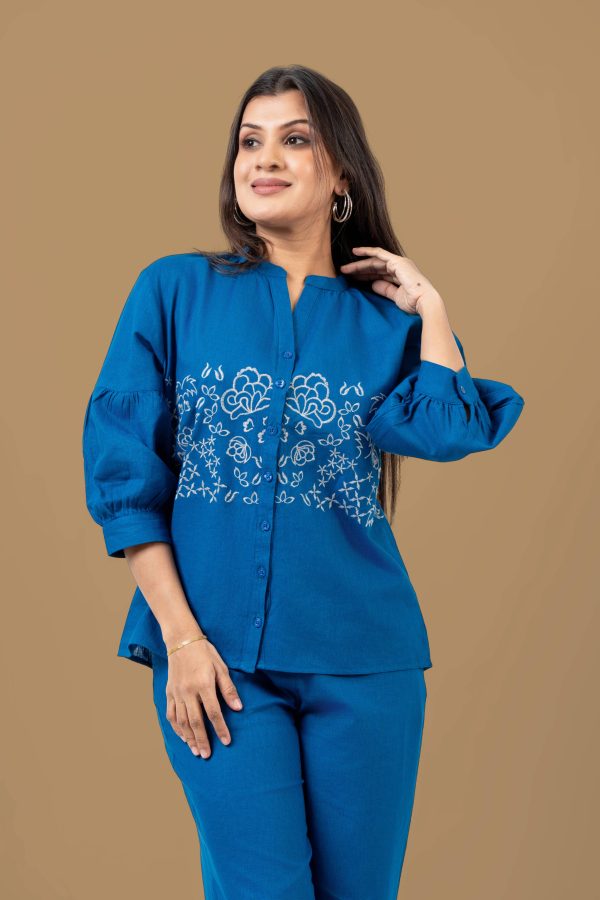 Embroidered Linen Top and Pants Set