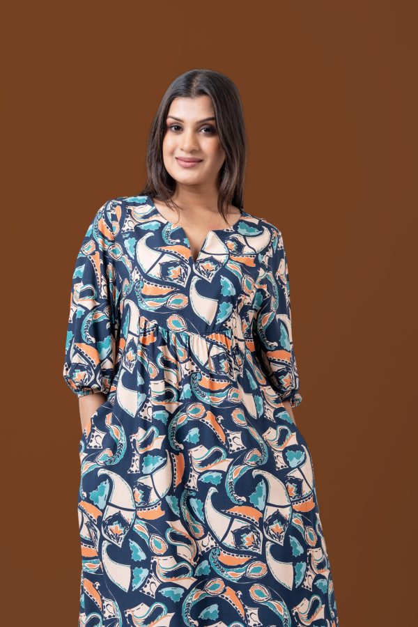 Printed Notch Neck Midi Dress - Image 6