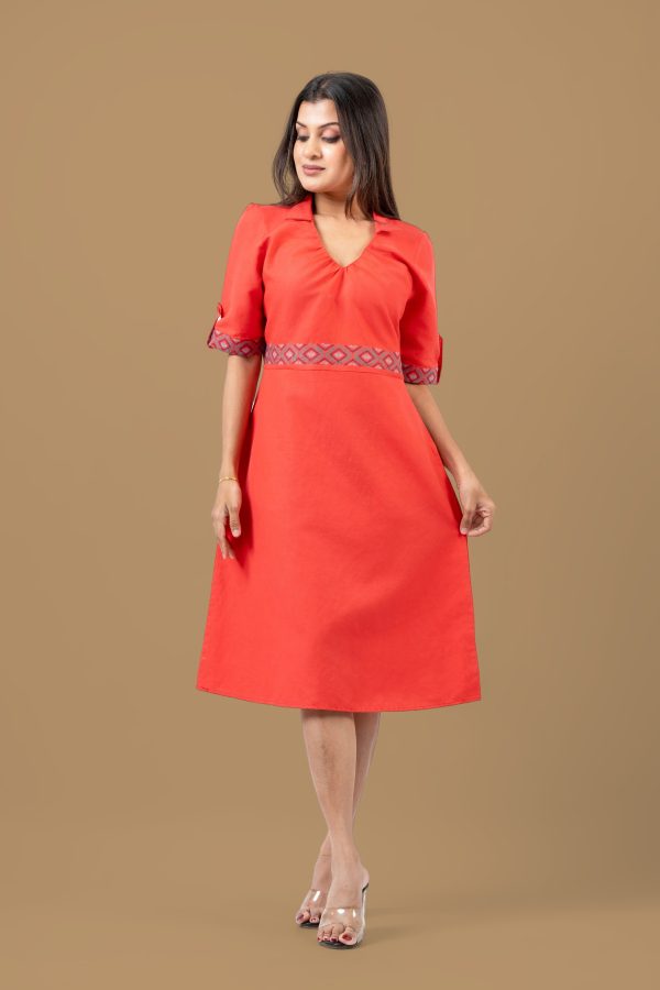 Gathered V-Neckline Embroidered Short Dress - Image 3