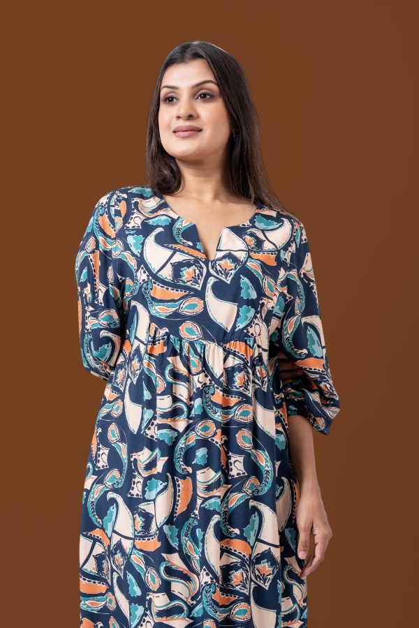 Printed Notch Neck Midi Dress - Image 2