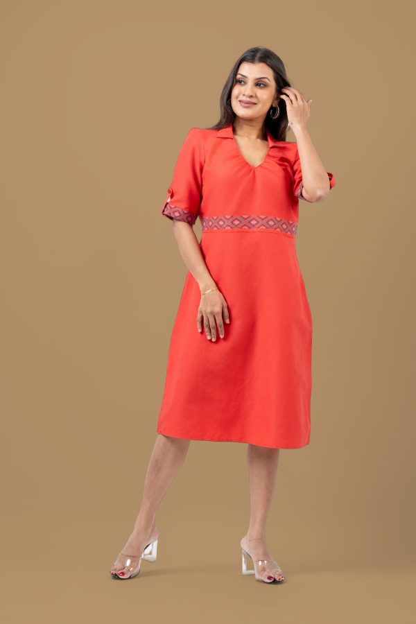 Gathered V-Neckline Embroidered Short Dress - Image 4