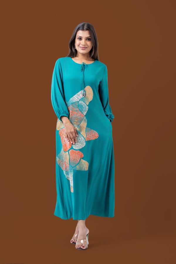 Abstract Printed Front Cord Detail Maxi Dress - Image 2