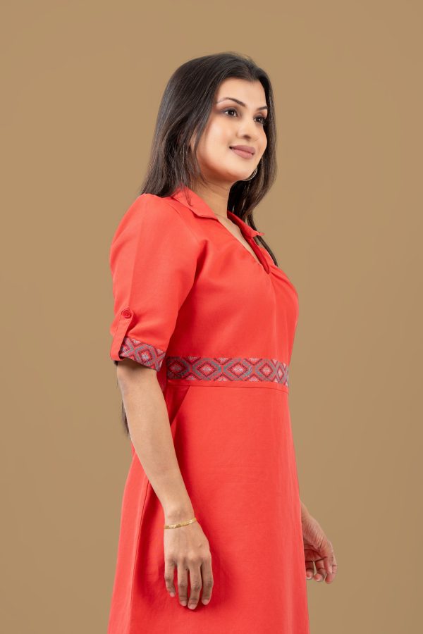 Gathered V-Neckline Embroidered Short Dress - Image 5