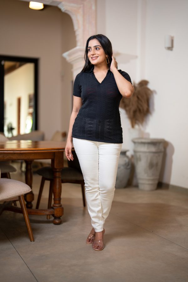 Black Knit Collared Top - Image 4