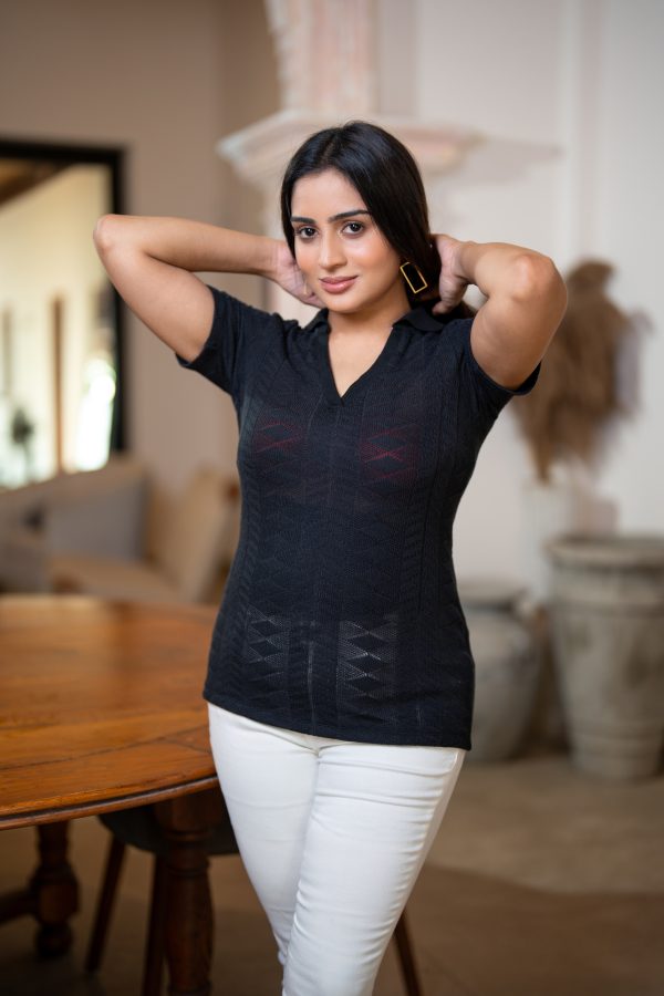 Black Knit Collared Top - Image 3