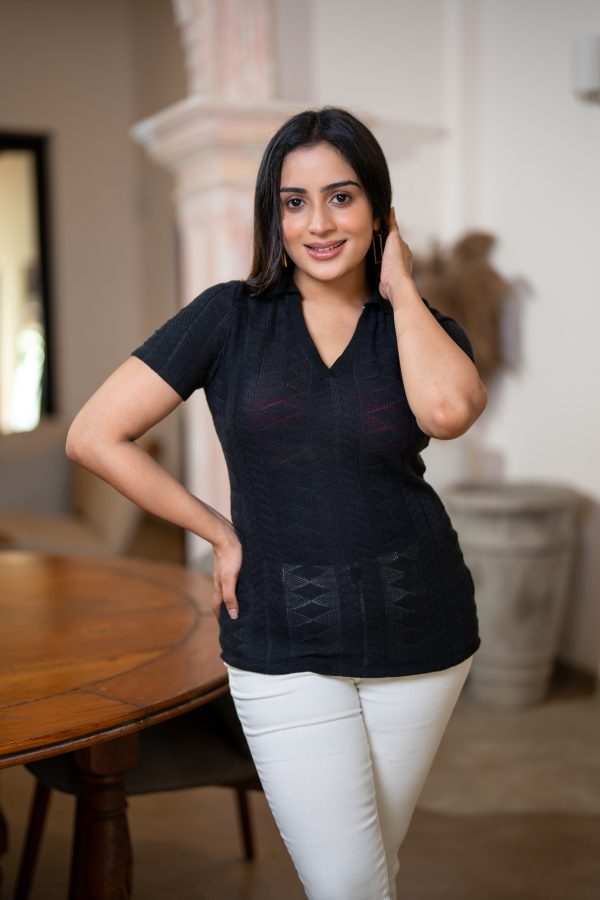 Black Knit Collared Top