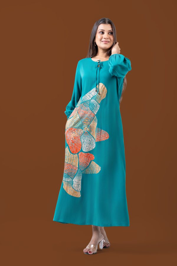 Abstract Printed Front Cord Detail Maxi Dress - Image 5