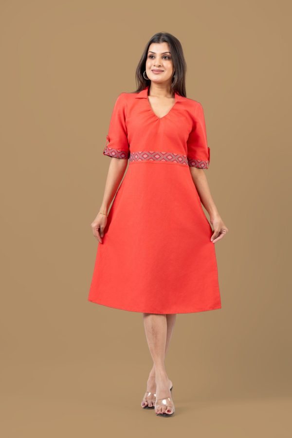 Gathered V-Neckline Embroidered Short Dress - Image 2