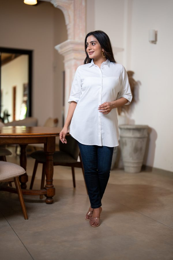 Textured Button Up Long Shirt Blouse - Image 5