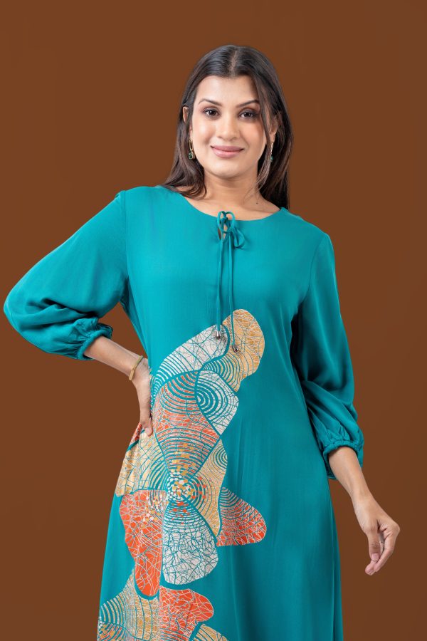 Abstract Printed Front Cord Detail Maxi Dress - Image 4