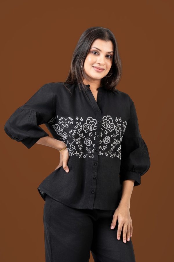 Embroidered Linen Top and Pants Set - Image 5