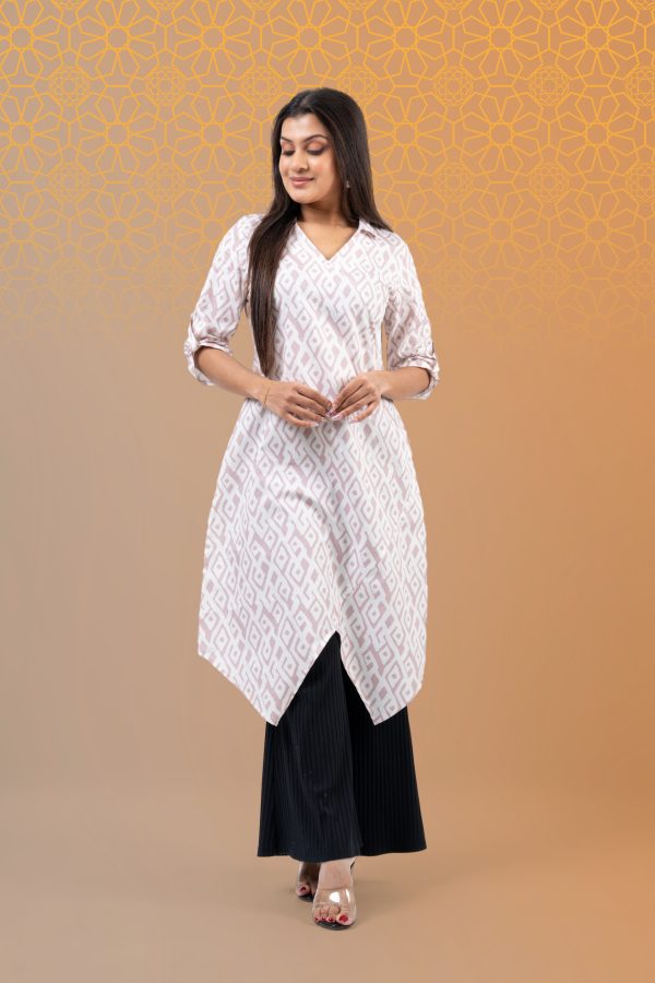 Zigzag Hem Detail Collared Kurta Top - Image 4