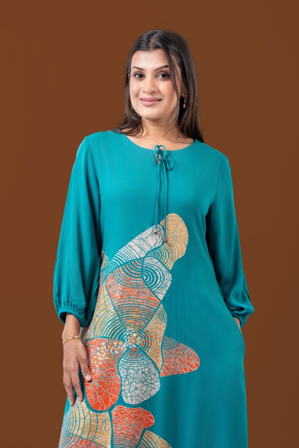 Abstract Printed Front Cord Detail Maxi Dress - Image 3
