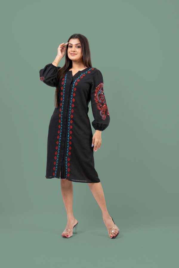 Embroidery Detail Puff Sleeve Short Dress - Image 4
