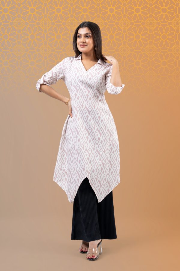 Zigzag Hem Detail Collared Kurta Top