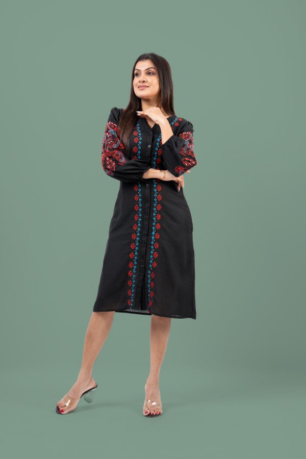 Embroidery Detail Puff Sleeve Short Dress - Image 5