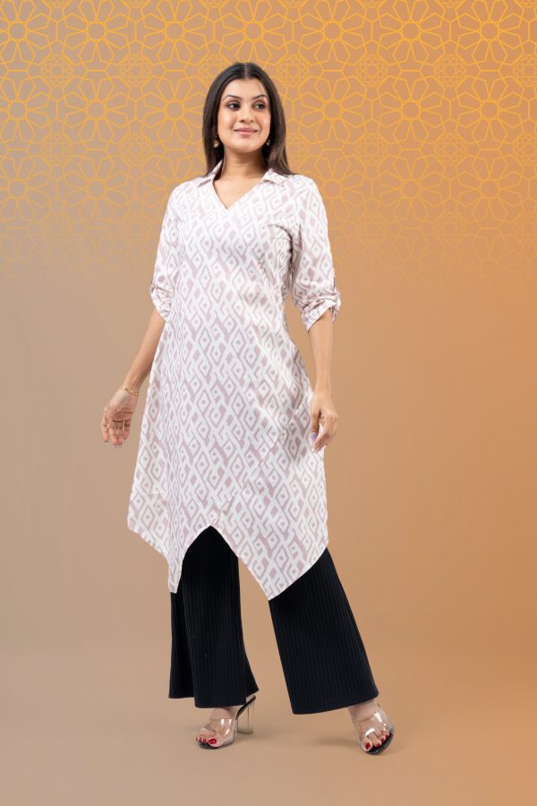Zigzag Hem Detail Collared Kurta Top - Image 5