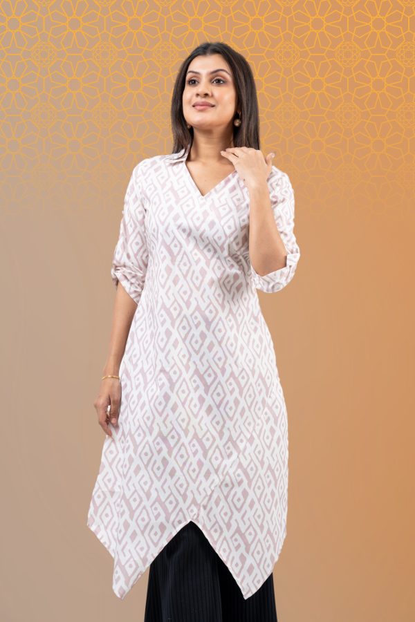 Zigzag Hem Detail Collared Kurta Top - Image 3