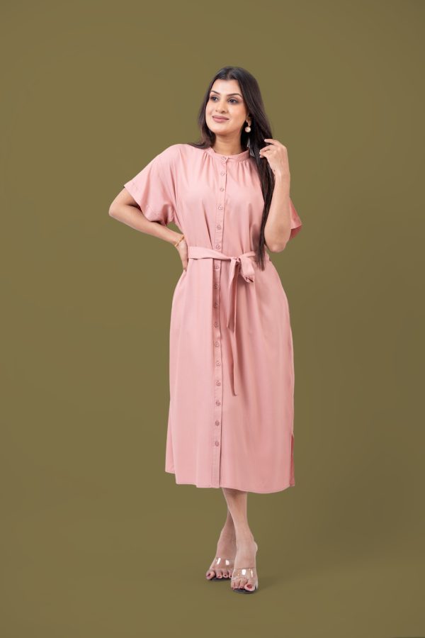 Loose Fitted Maggie Sleeve Front Tie-Up Midi Dress - Image 4
