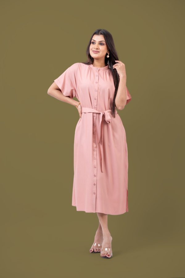 Loose Fitted Maggie Sleeve Front Tie-Up Midi Dress - Image 4