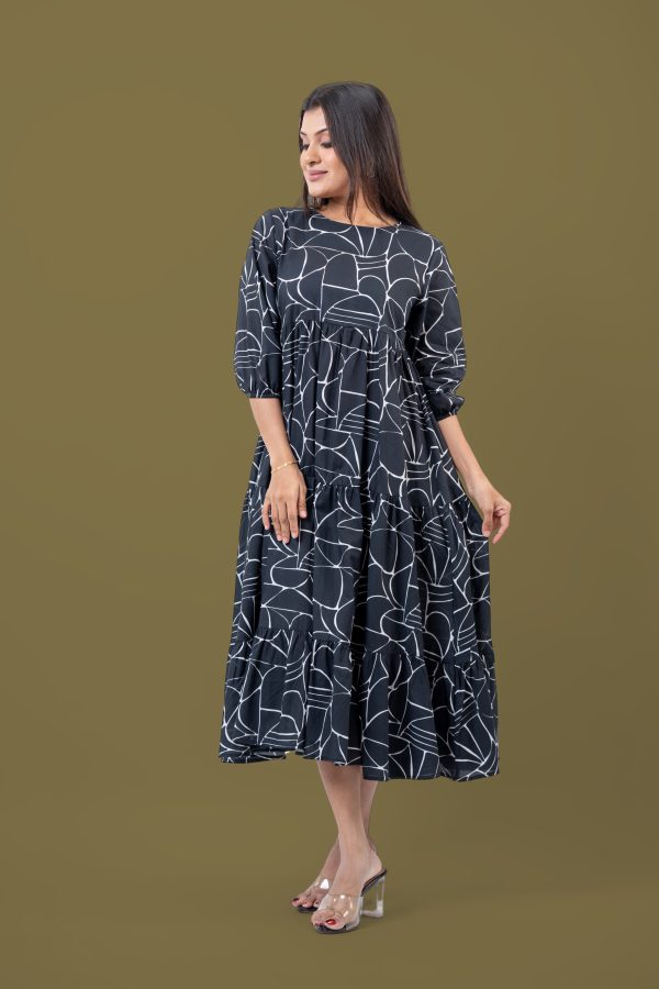 Abstract Printed Tiered Midi Dress - Image 5