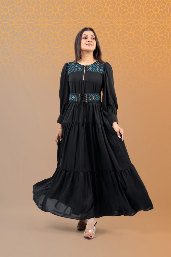 Embroidered Corset Belt Detail Maxi Dress - Image 2