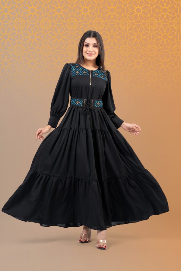 Embroidered Corset Belt Detail Maxi Dress