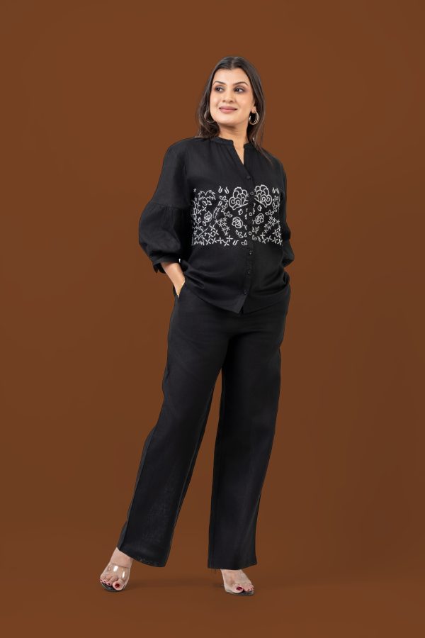 Embroidered Linen Top and Pants Set - Image 3