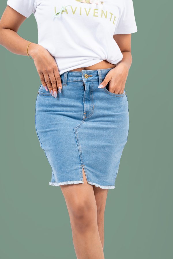 Front Slit Denim Short Skirt - Image 5