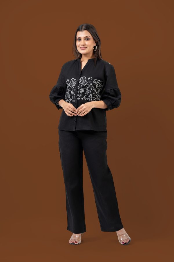 Embroidered Linen Top and Pants Set