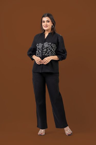 Embroidered Linen Top and Pants Set