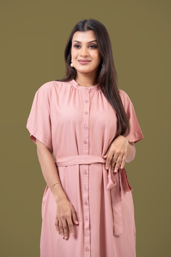 Loose Fitted Maggie Sleeve Front Tie-Up Midi Dress - Image 2