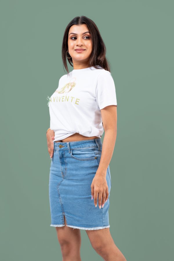 Front Slit Denim Short Skirt - Image 3