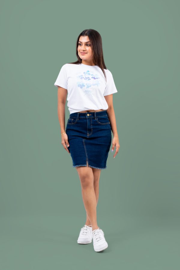 Front Slit Denim Short Skirt - Image 2