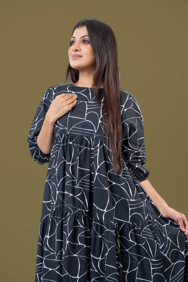 Abstract Printed Tiered Midi Dress
