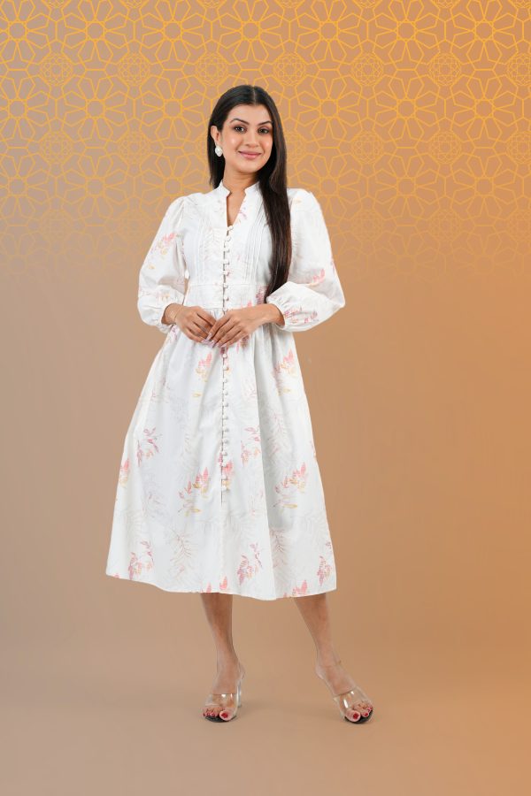 Watercolour Floral Pintuck Detail Midi Dress