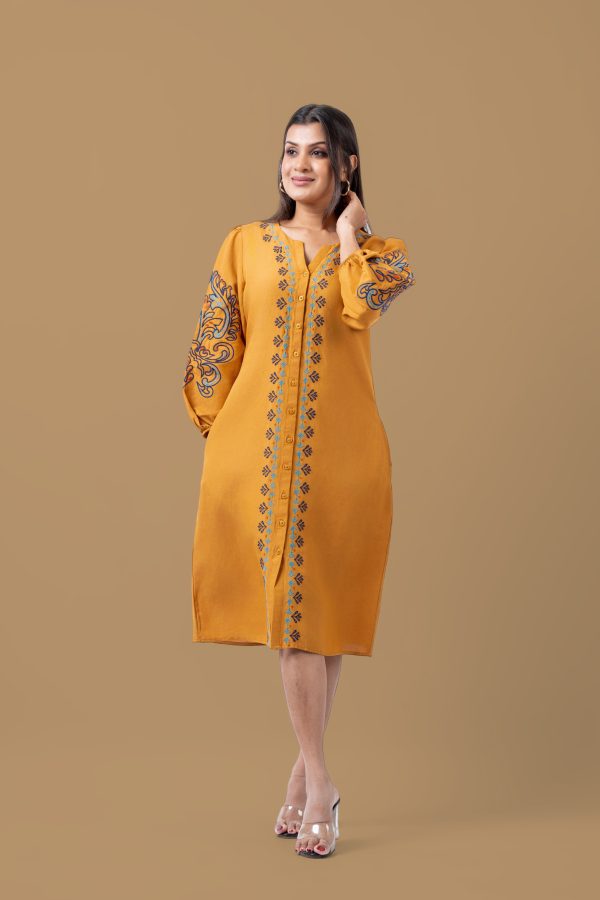 Puff Sleeve Embroidery Detail Short Dress - Image 5