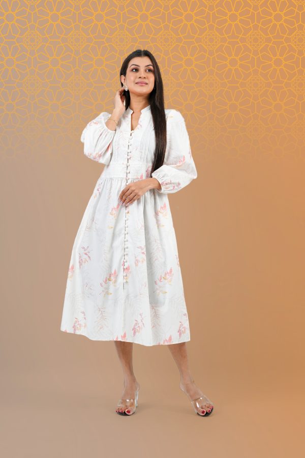 Watercolour Floral Pintuck Detail Midi Dress - Image 5