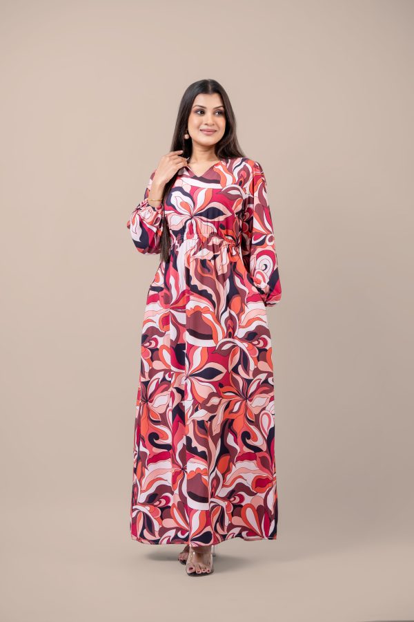 Printed Long Puff Sleeve Maxi Dress - Image 4