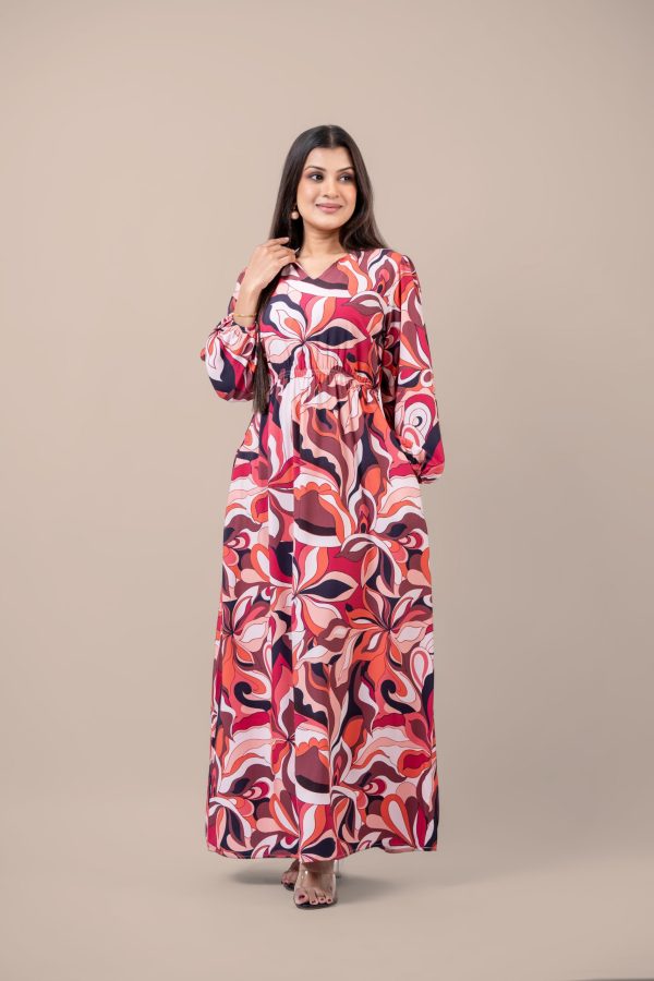 Printed Long Puff Sleeve Maxi Dress - Image 4