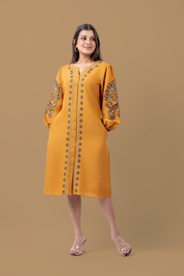 Puff Sleeve Embroidery Detail Short Dress - Image 4