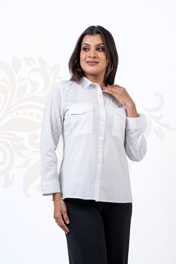 Double Pocket Detailed Cutlawn Mixed Shirt - Image 3