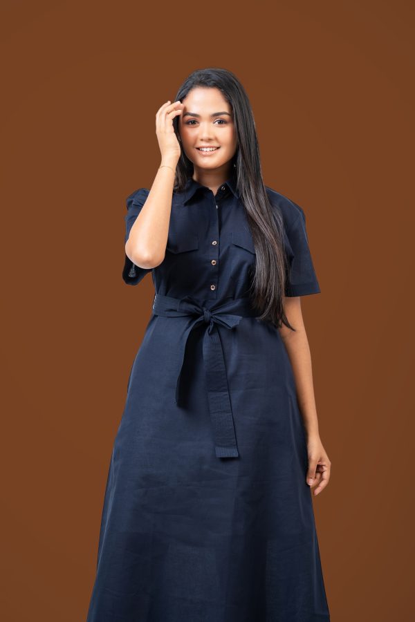 Double Patch Pocket Front Tie-Up Maxi Shirt Dress - Image 4