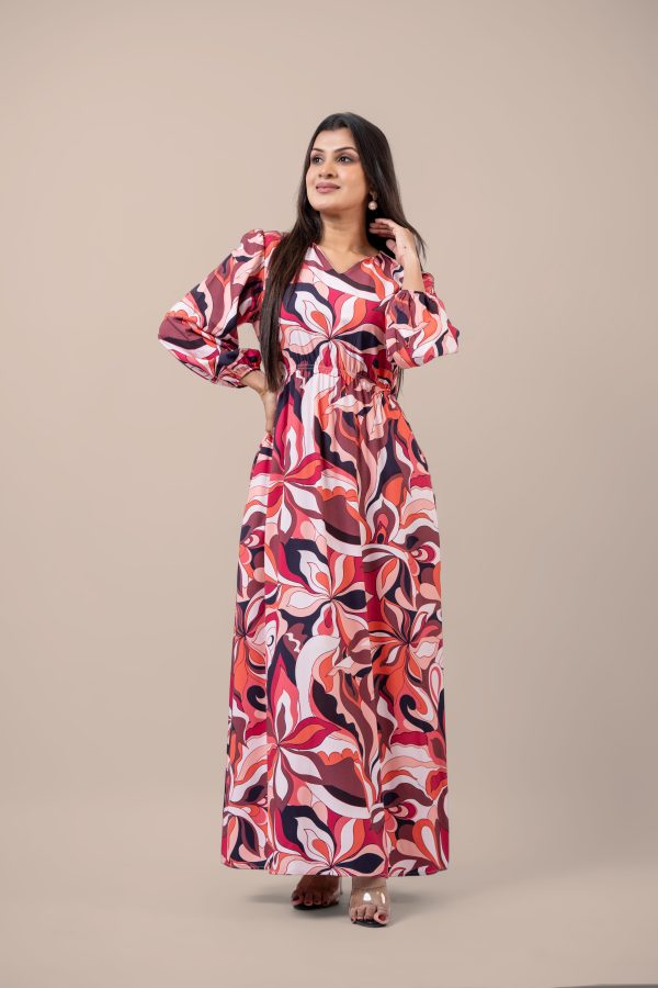Printed Long Puff Sleeve Maxi Dress - Image 5