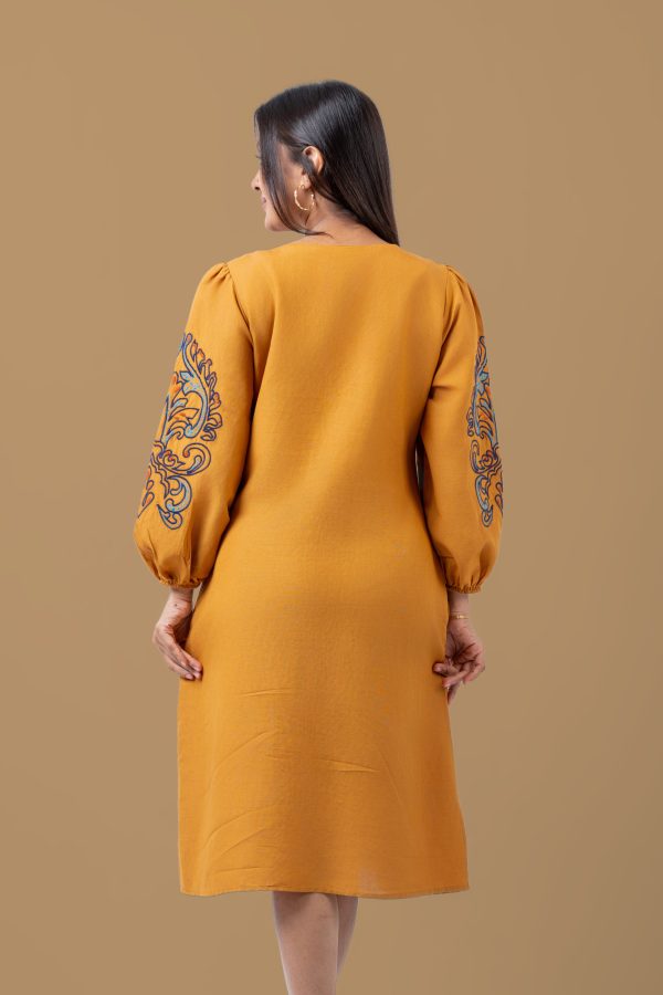 Puff Sleeve Embroidery Detail Short Dress - Image 6