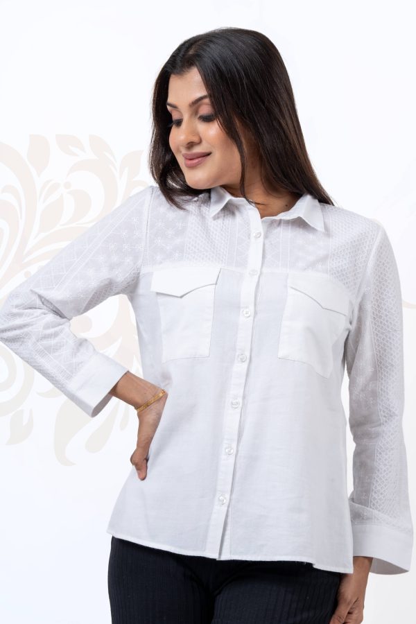 Double Pocket Detailed Cutlawn Mixed Shirt - Image 2