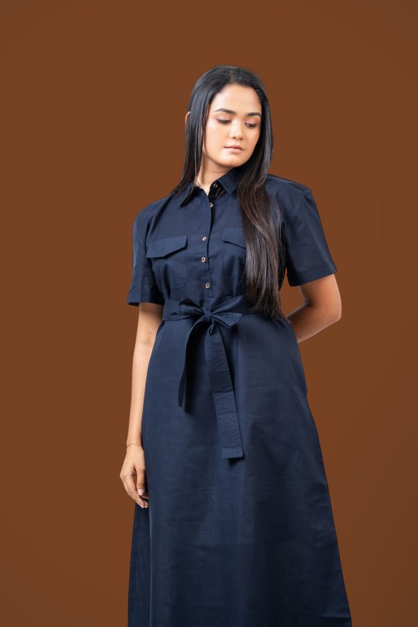 Double Patch Pocket Front Tie-Up Maxi Shirt Dress - Image 2