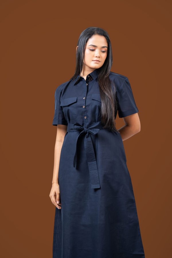 Double Patch Pocket Front Tie-Up Maxi Shirt Dress - Image 2